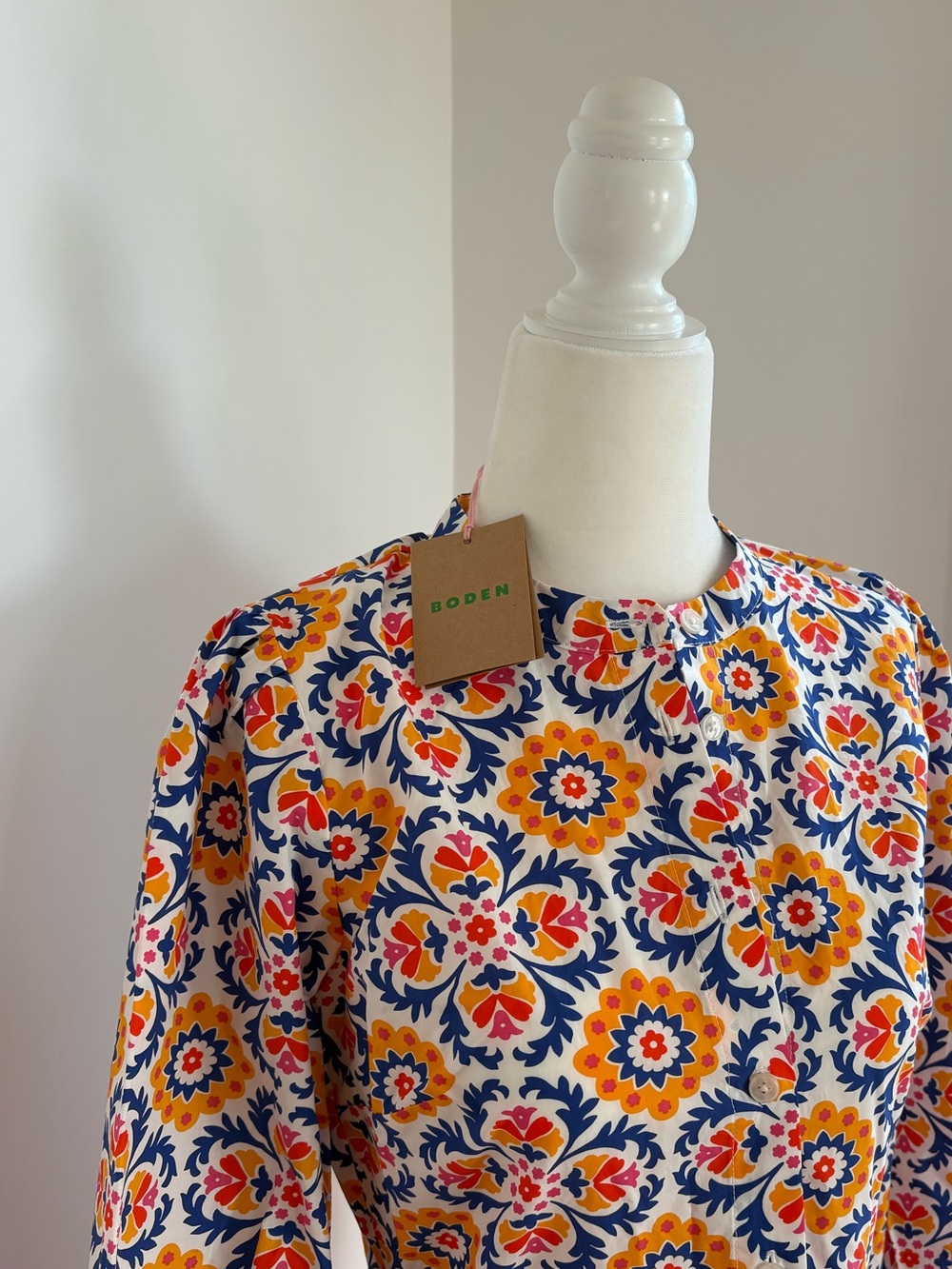 Boden Ava Cotton Midi Dress- Floral Tile Print Yellow & Blue - Picture 2 of 4